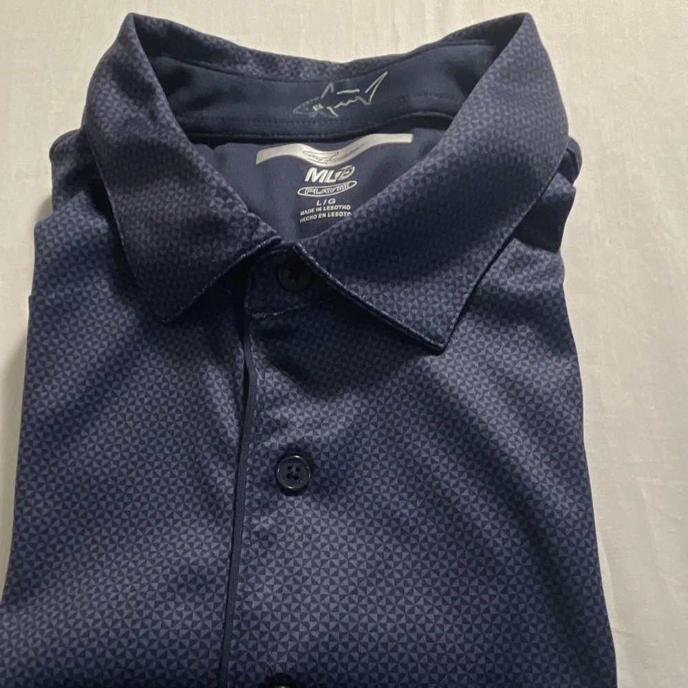 Greg Norman ML75 Play Dry Men's Polo Shirt L Blue Geometric Short Sleeve Logo - Picture 8 of 8